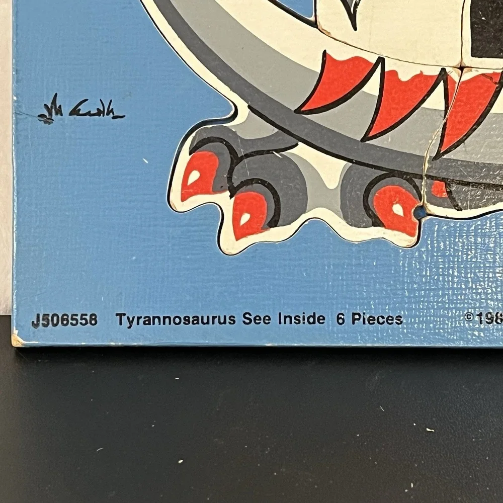 Vintage 1987 Judy Wooden Puzzle DINOSAUR T-Rex #J506558 6 Pc Tyrannosaurus USA